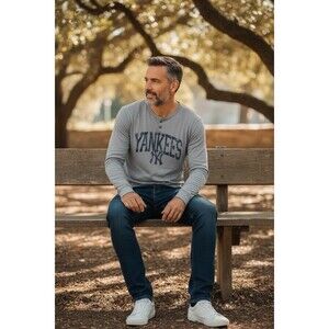 New York Yankees Men's Concepts Grey Henley Long Sleeve Tee MLB Baseball XL